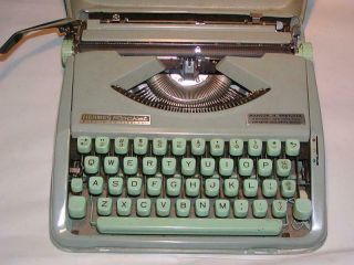 Vintage Hermes Rocket Portable Typewriter In Seafoam Green W/ Case,  Green Keys,