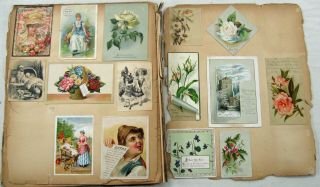 22 - Antique Victorian Scrapbook Pages - Mostly Trade Cards - Easy Soaker