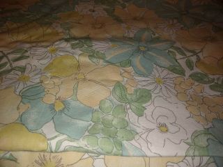 Vintage Blue Yellow Floral Linen Tablecloth 60 