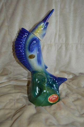 1970 Ezra Brooks Blue Marlin Fish Decanter Collectible Whiskey Bottle