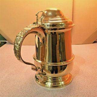 Solid Sterling Silver Lidded Tankard Large Heavy With Gilt Finish Full Hallmarks