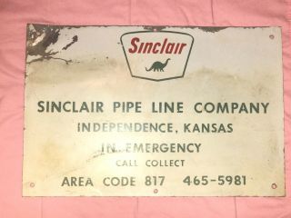 Vintage Sinclair Pipe Line Co Kansas Metal Sign