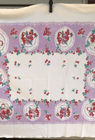 Vintage Cotton Tablecloth Cherries on lilac & white background cutter? 2