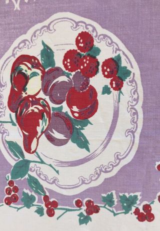 Vintage Cotton Tablecloth Cherries on lilac & white background cutter? 3