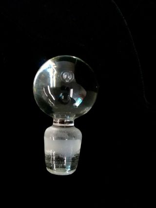 Vintage Decanter Stopper Crystal Solid Clear Hand Blown Glass Round Bottle 4.  5 "