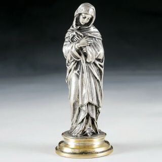 Antique.  900 Silver Religious Virgin Mary Figural Wax Seal Desk Stamp,