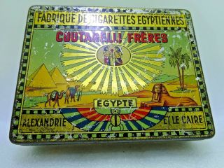 Vintage Rare Egypte Coutarelli Freres Litho 100 Cigarette Tin Box