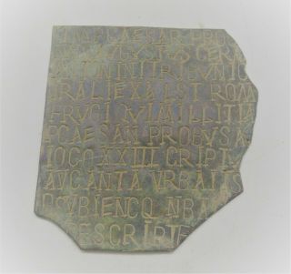Ancient Roman Military Diploma Plaque Fragment Important Inscriptions 200 - 300ad