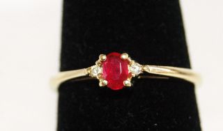 Vintage 14k Yellow Gold Ring Oval Cut Ruby With Diamond Accents