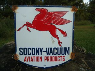 Old Mobil Socony - Vacuum Aviation Products Porcelain Gas Pump Sign Mobil Mobilgas