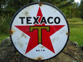 Old Vintage Texaco Gas And Oil Porcelain Metal Gas Oil Sign Pump Plate Red Star