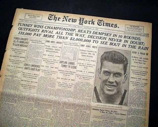 Gene Tunney Defeats Jack Dempsey Heavyweight Boxing Title Fight 1926 Newspaper