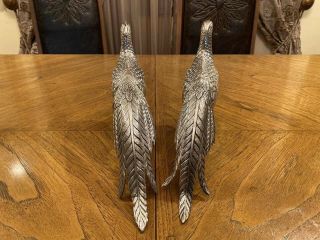 REALISTIC LARGE PAIR SPANISH STERLING SILVER 925 PHEASANTS FIGURINES BIRDS. 3