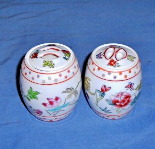 2 Small Vtg 2 - 1/2 " Chinese Ginger Herb Apothecary Jars Dragon Fly Butterflies