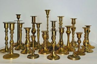 20 Vintage Heavy Brass Candle Holder Candlesticks Wedding Christmas 3 - 10.  5