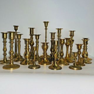 20 Vintage Heavy Brass Candle Holder Candlesticks Wedding Christmas 3 - 10.  5 2