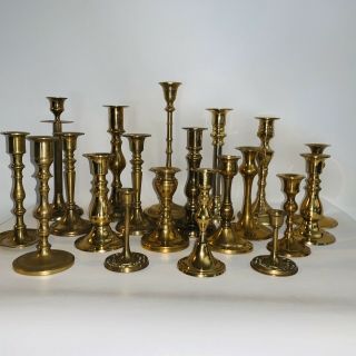 20 Vintage Heavy Brass Candle Holder Candlesticks Wedding Christmas 3 - 10.  5 3