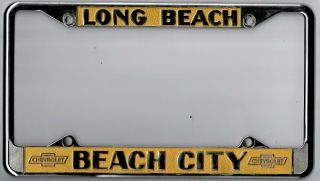 Long Beach California Beach City Chevrolet Vintage Dealer License Plate Frame.