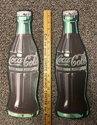 Vintage Old Coca - Cola Bottle Signs (2) 16 1/2 Inches