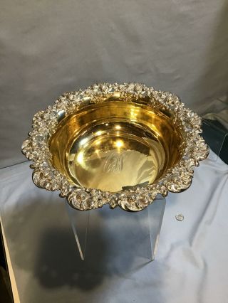 Sterling Bowl By Mauser Mfg.  Co In The Strawberry Decor Gold Wash Circa 1900