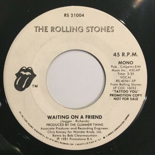 Rolling Stones Waiting For A Friend 7 " 45rpm 1980 Promo Mono/stereo Usa