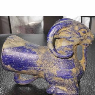 Ancient Unique Lapis Lazuli Stone Rare Wine Drink Rhyton With Head Of Antelope