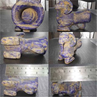 Ancient Unique Lapis lazuli stone Rare Wine Drink Rhyton with Head of Antelope 2