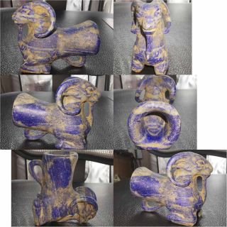 Ancient Unique Lapis lazuli stone Rare Wine Drink Rhyton with Head of Antelope 3