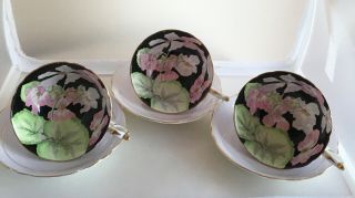 Vintage Art Deco Paragon Bone China Pink Lillies Set Of 3 China Cups And Saucers