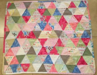 Patchwork Crib Quilt,  Hand Made,  Triangles,  Flannel Fabrics,  Pink,  Blue,  Yellow