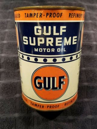 Vintage Gulf Supreme Motor Oil Tin Quart Rare Can Litho