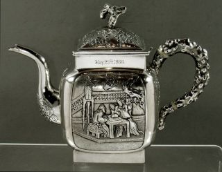 Chinese Export Silver Teapot c1875 WC - Courteasan in Tea Garden 2
