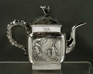 Chinese Export Silver Teapot c1875 WC - Courteasan in Tea Garden 3