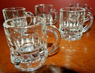SET OF 5 TINY FEDERAL CLEAR GLASS HANDLED MUG STYLE SHOT GLASSES Cond. 2