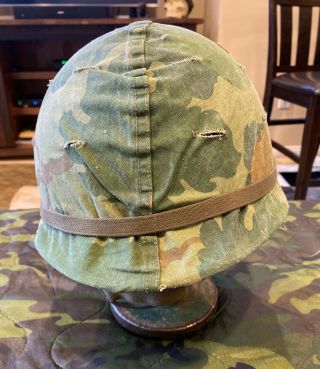 Vietnam Era Us Army Paratrooper M1c Helmet W Mitchell Cover Ww2 Front Seam Shell