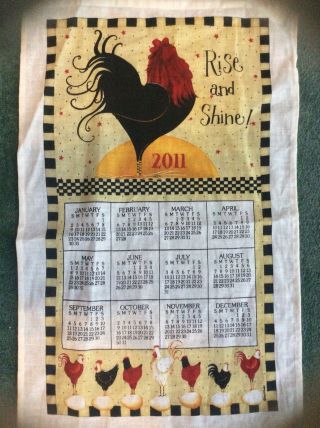 2011 Vintage Kitchen Tea Towel Cloth Printed Linen Calendar Rooster