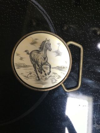 Vintage Brass Western Equestrian Belt Buckle With Horse Head