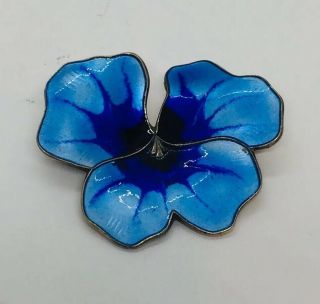 David Andersen Norway Vintage Sterling Silver Blue Enamel Pansy Flower Pin