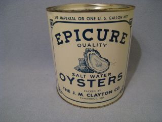 Vintage Gallon Epicure Quality Salt Water Oyster Tin Can Cambridge Md