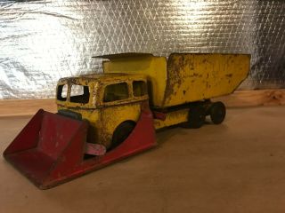 Vintage Roberts Dump Truck & Front End Loader Old Pressed Steel Toy,  Yellow Red