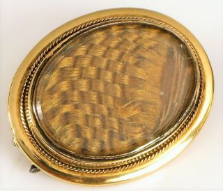 Antique 14k Yellow Gold Victorian Mourning Brooch Woven Braided Hair Pin
