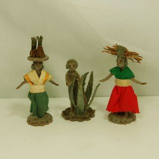 3 Vintage African ? Small Clay Figures Well Done 3 " Tall