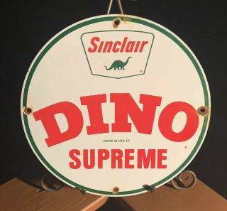 Vintage Sinclair Dino Gasoline Porcelain Sign Service Station Gas Pump Plate Oil