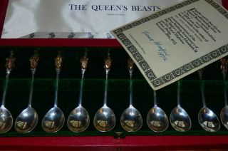 Heavy Queens Beasts 10 Silver Spoons For The Silver Wedding Queen Elizabeth 2nd