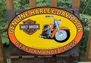 Vintage Harley Davidson Performance Parts Porcelain Sign 1963 Dated