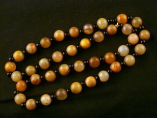 26 Inches Chinese Old Jade Round Beads Prayer Necklace M009