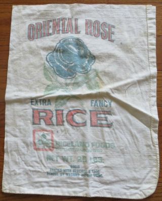Vintage Oriental Rose Rice Sack 25 Lb.  Riceland Foods Stuttgart Arkansas Ar