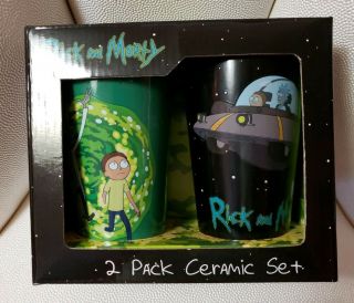 Rick And Morty 2 Pack Pint Glass Set Ceramic Adult Swim Cartoon Network