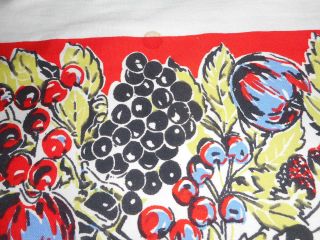Vintage Cotton Tablecloth Vivid bright Fruit Cherries Grapes Strawberries 48x50 3
