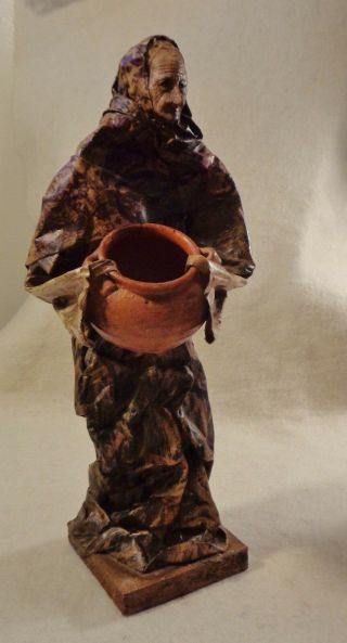 Vintage Mexico Folk Art Handcrafted Paper Mache Woman & Clay Pot,  Xalisco